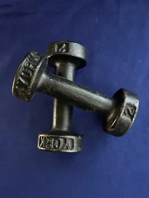 Vintage York Dumbbell Pair Of 2 Lb Each 4 Lb Total Cast Iron Made In USA NICE! • $24.99