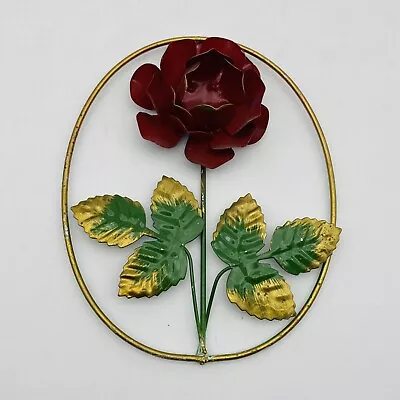 Vintage Red Rose Wreath Metal Wall Place Made In Hong Kong • $20