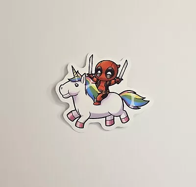 Deadpool Laptop Sticker Marvel Superhero Riding Cute Unicorn Skateboard Decal  • $2.18