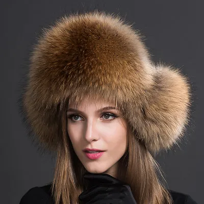 Women Real Raccoon Fur Hat Russian Winter Warmer Ear Cap Ushanka Cossack Ski Cap • $31.72