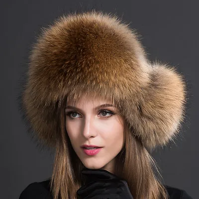 Women Real Raccoon Fur Hat Russian Winter Warmer Ear Cap Ushanka Cossack Warmth • $30.99
