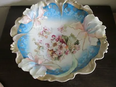 R S Prussia Germany Unmarked Handpainted Porcelain Serving Bowl Wild Roses Blue • $100