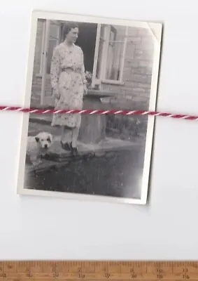 Vintage Photograph Woman In Garden With Cute Pet Dog  • $4.91