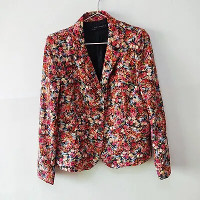 Zara Woman Blazer Jacket Size Large L Multicolor Floral Two Button Run Smaller • $39.99