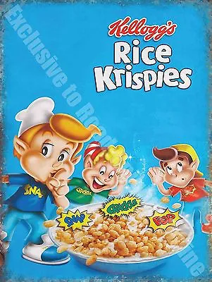 Vintage Food 87 Rice Krispies Cereal Cafe Kitchen Shop Medium Metal Tin Sign • £10.95