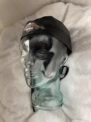 Harley Davidson Leather Skull Cap Black Bandana Head Wrap Size Sm • $20