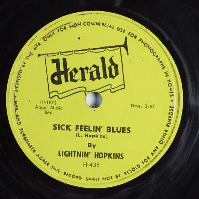 $8 • Buy Blues 78 LIGHTNIN' HOPKINS Sick Feelin' Blues HERALD H-436 V+ HEAR 405