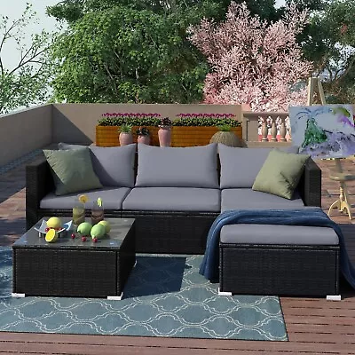 Rattan Garden Furniture Outdoor 5pcs Patio Sofa Set Chairs Table (Rupert Black) • £239.99