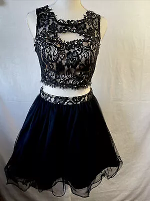 Masquerade Ball Gown 2 Piece Halter Dress Size 5/6 Prom Formal Rhinestones Beads • $25.50