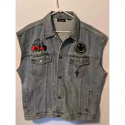 Denim Jean Jacket Vest Sz XL Bass Pro Nascar Hard Rock Bands Metallica 1 Of Kind • $34.95