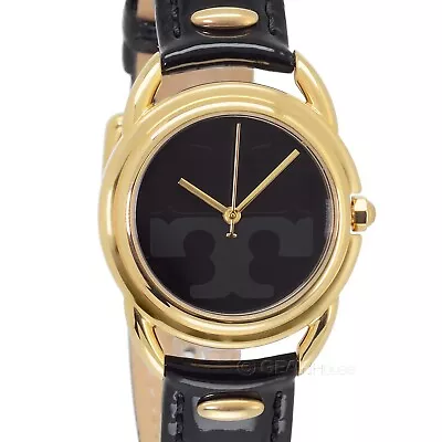 Tory Burch Miller Womens Gold Watch Black Logo Dial Glossy Patent Leather Band • $123.63