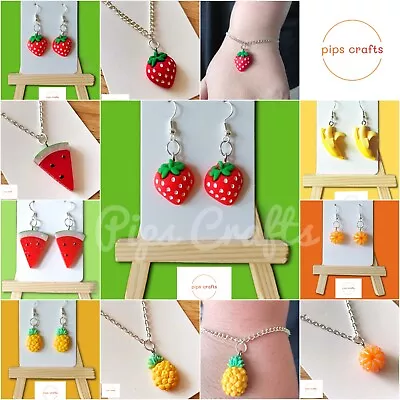 Quirky Fruit Jewellery - Earrings Necklace Bracelet 925 Silver - Handmade Funky • £2.75