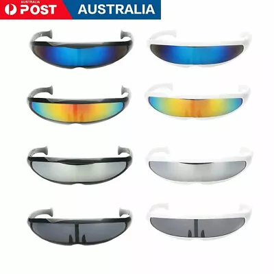 Futuristic Mirrored Lens Sunglasses Space Costume Narrow Cyclops Sunglasses • $20.32