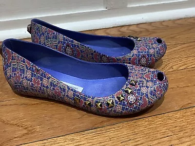 MELISSA X Alexandre Herchcovitch Blue Patterned Rubber Slip On Flat Sz 7 Studded • $19.99