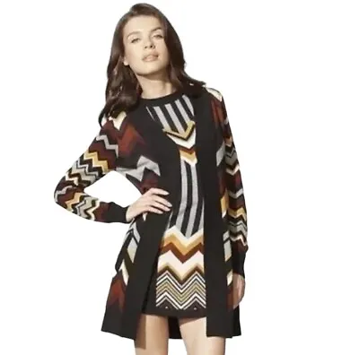 MISSONI Target Medium Zig Zag Chevron Long Cardigan Sweater Open Topper Black EX • $25