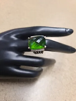 David Yurman Sterling Silver 20 X 15mm Wheaton Ring Peridot/ Diamonds Size 8 • $429.95