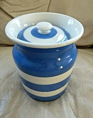 TG Green CORNISH KITCHEN WARE Canister W/ Lid Blue White Green Mark 60s Large • $75