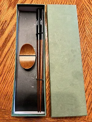 Vintage One Pair Japanese Chopsticks In￼ Original Box With Chopstick Holder 9” • $22.99