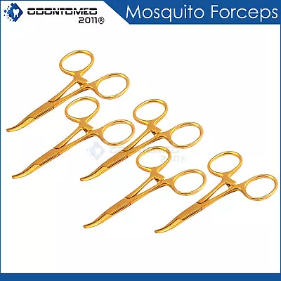 5 Pcs Mosquito Hemostat Locking Forceps Clamp Pliers Curved Full Gold 3.5 Inch • $12.15