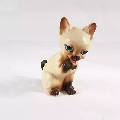 Josef Originals Siamese Cat Licking Paw Figurine Ceramic Japan Vintage Blue Eyes • $18