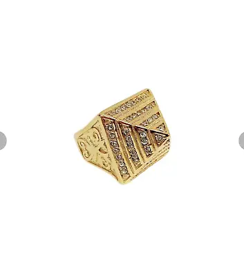 £29.99 • Buy Diamand Pyramid Ring Iced Out 18k Gold Plated Stainless Steel Heavy NO Tarnish