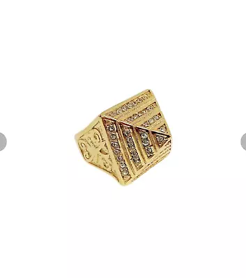 £29.99 • Buy Diamand Pyramid Ring Iced Out 18k Gold Plated Stainless Steel Heavy NO Tarnish