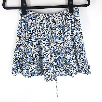 Zara Skort Pull On Ruffle Drawstring Floral Blue White Black XS • $21.99