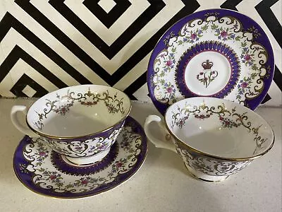 Two Royal Collection Queen Victoria Monogrammed Bone China Cups & Saucers • £50