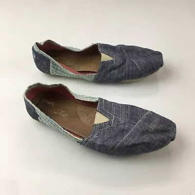 TOMS Alpargata Women's Size 9.5 Denim Plaid Slip On Casual Shoes • $12.50