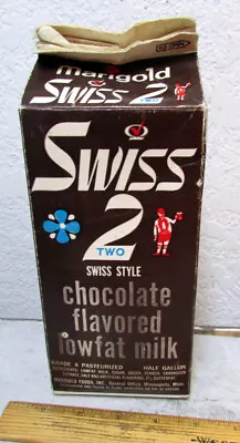 Vintage RARE Marigold Swiss 2 Chocolate Milk Empty Milk Half Gallon Carton • $29.99