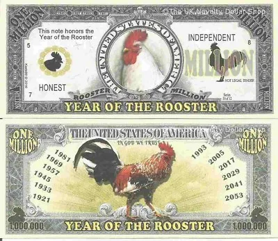 Year Of The Rooster Honest Independent Million Dollar Bills X 2 Chinese Zodiac • £1.99