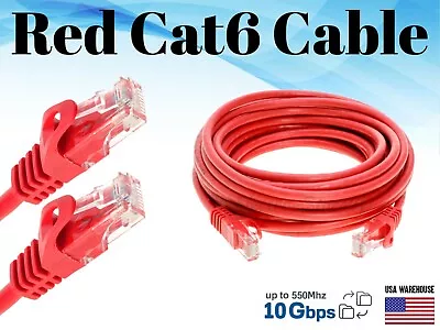 Cat6 Ethernet Patch Red Cable 3 5 10 20 50 100 200 FT LAN Router Network PS3 Lot • $4