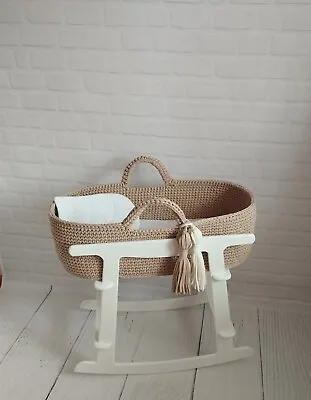 Boho Moses Basket Beige Baby Bassinet With Stand Baby Schower Gift Reborn Bed • $132