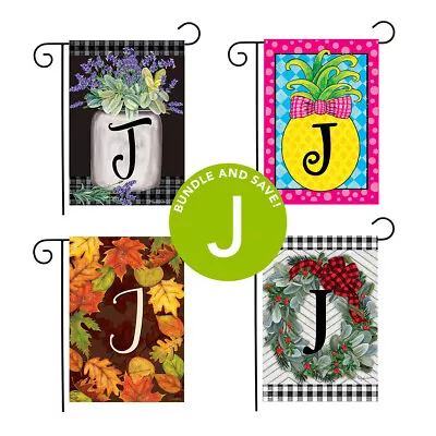 Seasons Monogram Letter J Garden Flag Bundle - Set Of 4 - 12.5  X 18  Gift Set • $19.99