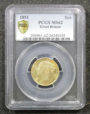 1851 Great Britain Victoria FULL GOLD Sovereign - PCGS MS62 - **RARE!!** • $2212.03