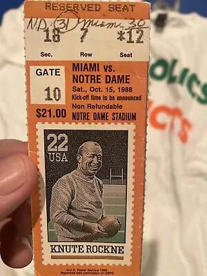 $599 • Buy 1988 Notre Dame Miami “CATHOLICS Vs CONVICTS” Authentic Football Ticket
