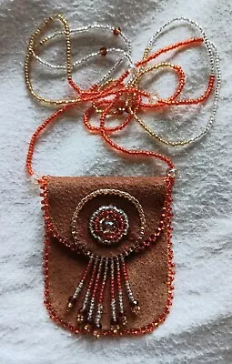 Medicine Bag Leather Beaded Crystal Mojo Pouch Necklace • $34.95