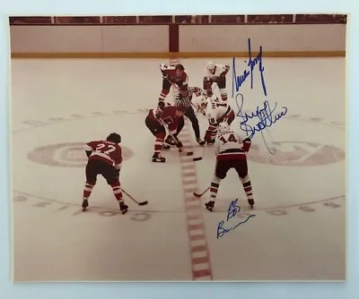 Mike Bossy Bryan Trottier Bob Bourne Signed  8X10 Photo NY Islanders Stanley Cup • $85