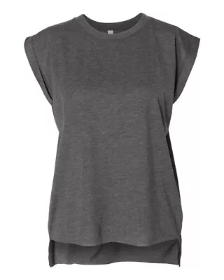 Bella + Canvas Womens Flowy Muscle T Shirt Rolled Cuffs 8804  Dark Heather Large • $12.56