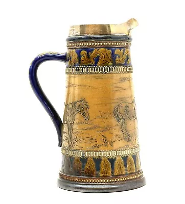 £465 • Buy 1882 Silver Mounted Doulton Lambeth Jug Decorated By Hannah Barlow With Ponies