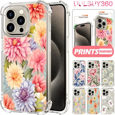 For IPhone 15 14 13 12 11 Pro Max Clear Flower Patterned Case Shockproof Cover • $12.99