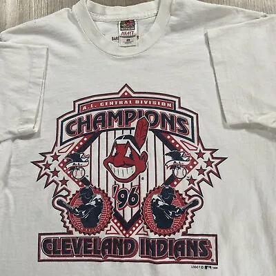 Vintage 1996 Cleveland Indians T-Shirt Men Large Logo 7 MLB Baseball White • $24.30