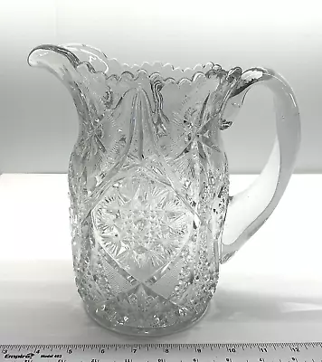 Vintage Clear Cut Glass Star Pitcher Water Cocktails Heavy With Thick Handle • $19