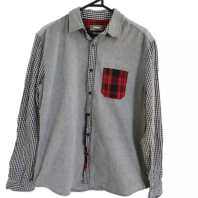 Desigual Shirt Sz L Mens Long Sleeved Grey Red Black Slim 100%Cotton With Pocket • $32.90