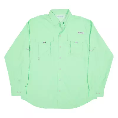 COLUMBIA Mens Plain Shirt Green Nylon Long Sleeve M • £17.99