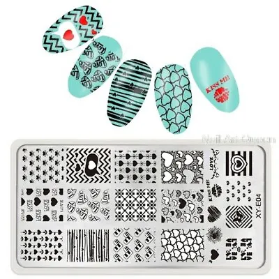 Nail Art Stamping Plate Valentines Day Love Hearts Lace Bows Butterfly (XYE04) • £1.85