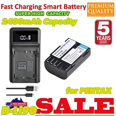 AU Battery + Charger For D-Li90 DLi90 Pentax K3 K-3 II K5 K-5 II K-5 IIs Camera • $39.77