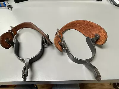 Vtg Texas Style Cowboy Card Motif Set Of Boot Spurs W/ Leather Straps • $49