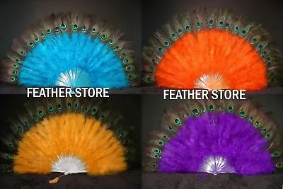 MARABOU FEATHER FAN With Peacock Feathers 24  X 14  • $35.99