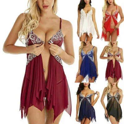 £4.74 • Buy Plus Size Womens Sexy Lingerie Nightdress Lace Babydoll Robe Nightwear Underwear